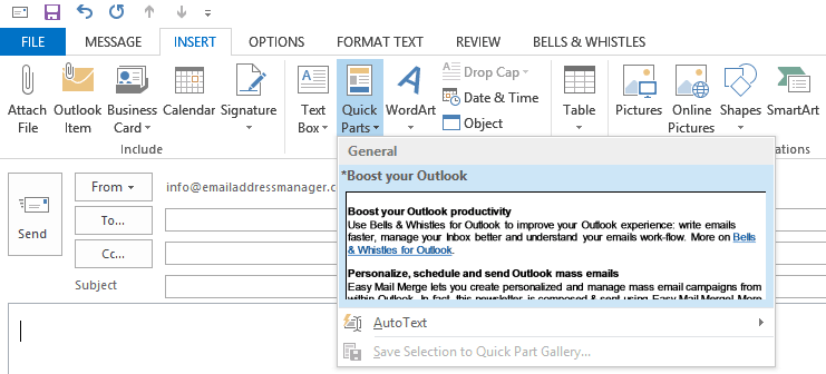 Outlook Quick Parts